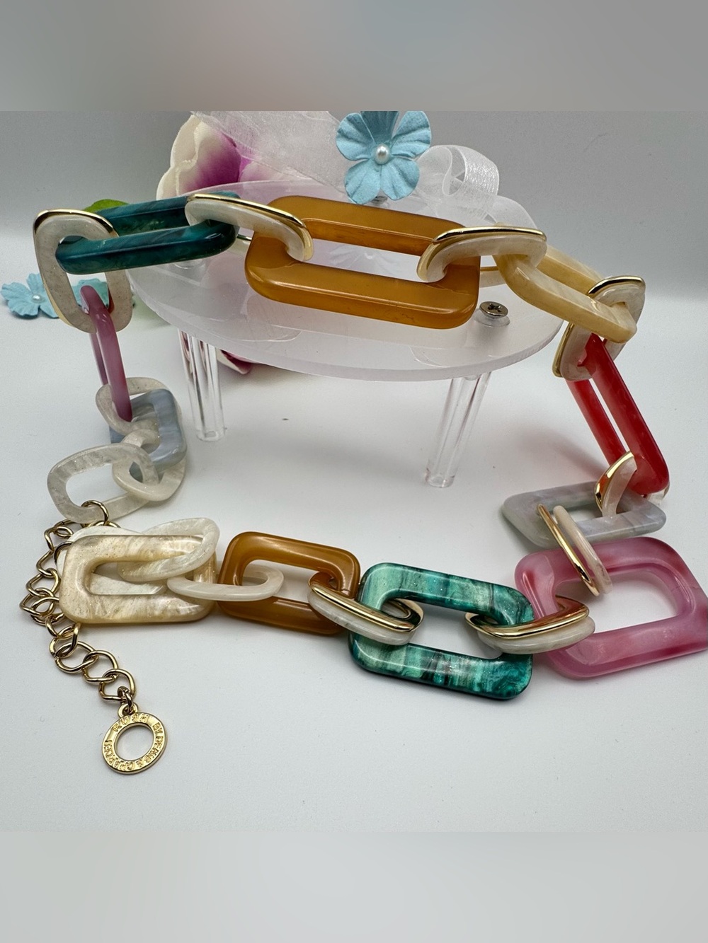 Multicolor Resin Link Necklace with Gold-Tone Connectors
